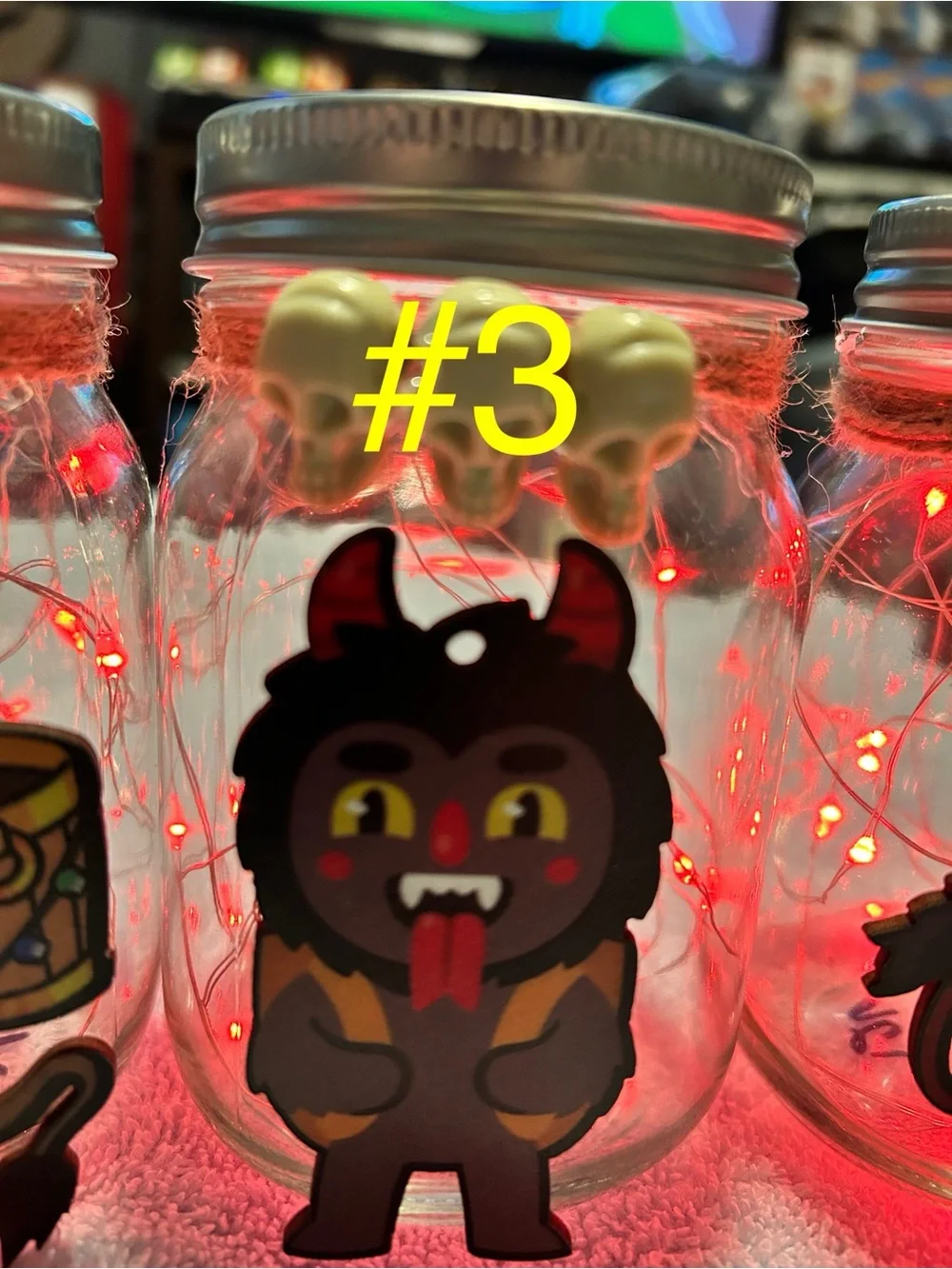 XMAS KRAMPUS FAIRY-LIGHT DECOR JARS/16OZ/7 FEET OF RED LIGHTS/HANDMADE/PICK ONE!